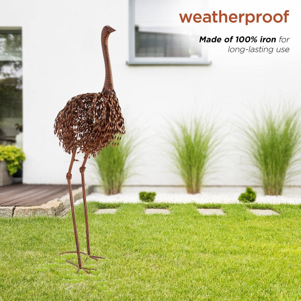 Alpine Corporation 45 in. Tall Outdoor Metal Peaking Ostrich Standing Yard Statue Decoration JUM282