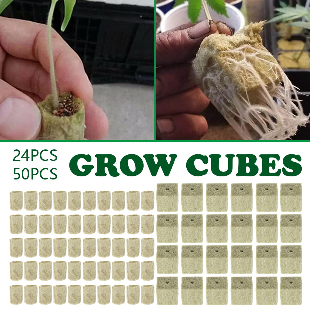 HOTBEST 24/50PCS Rockwool Cubes Hydroponic Rockwool Grow Cube Rockwool Starter Plugs for Hydroponics Seed Starter Plugs