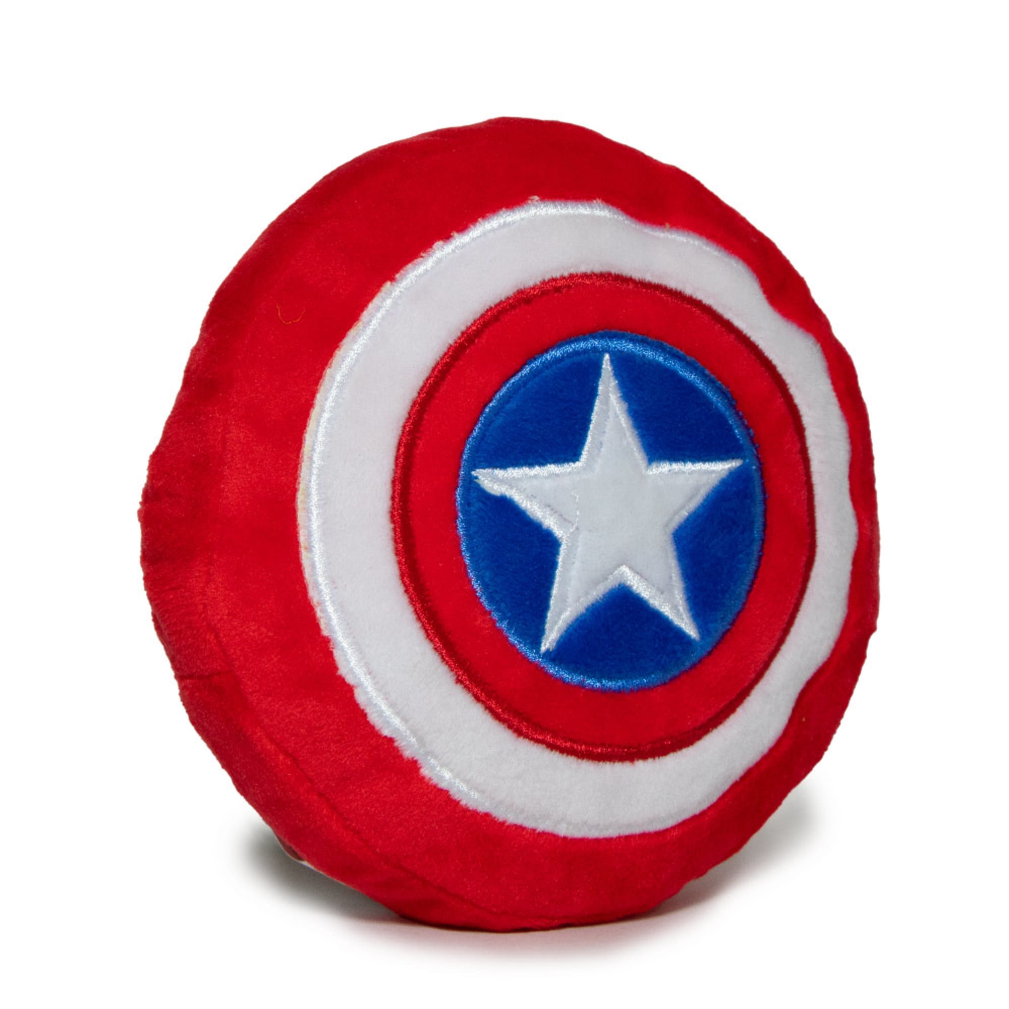 Buckle-Down Red/White/Blue Marvel Captain America Shield Plush Squeaker Dog Toy， X-Small