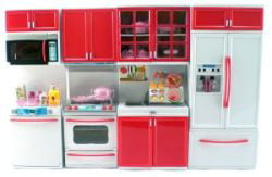 Red Deluxe Modern Barbie Size Kitchen Stove, Fridge, Micro Wave Etc