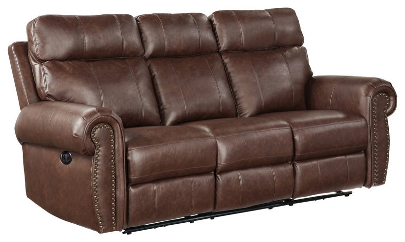 Lexicon Granville Microfiber Upholstered Power Reclining Sofa in Brown   Transitional   Sofas   by Homesquare  Houzz