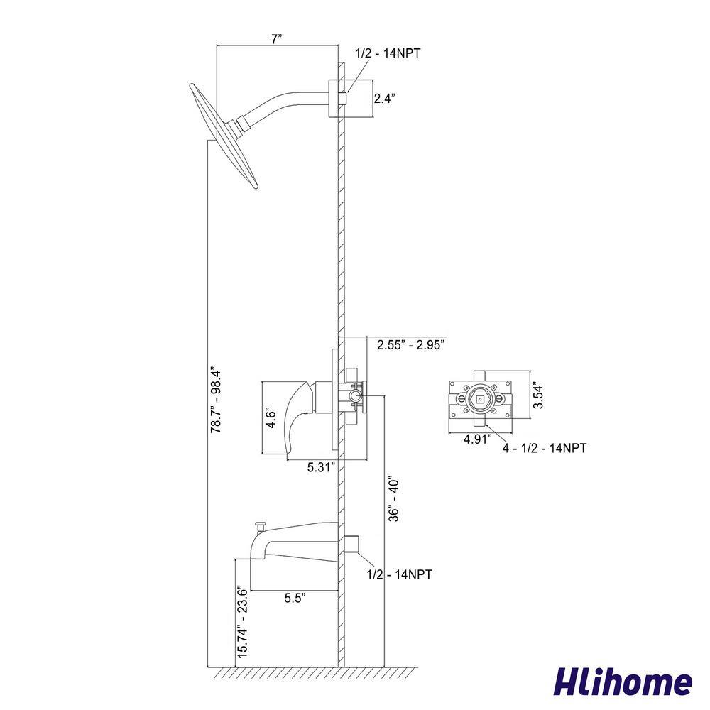 Hlihome Single-Handle 2-Spray 10 in. Wall Mounted Round Tub and Shower Faucet in Matte Black (Valve Included) DKSL-01-MB