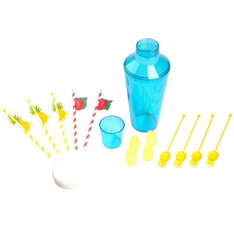 Plastic Tiki Cocktail Shaker and Drink Accessories Set