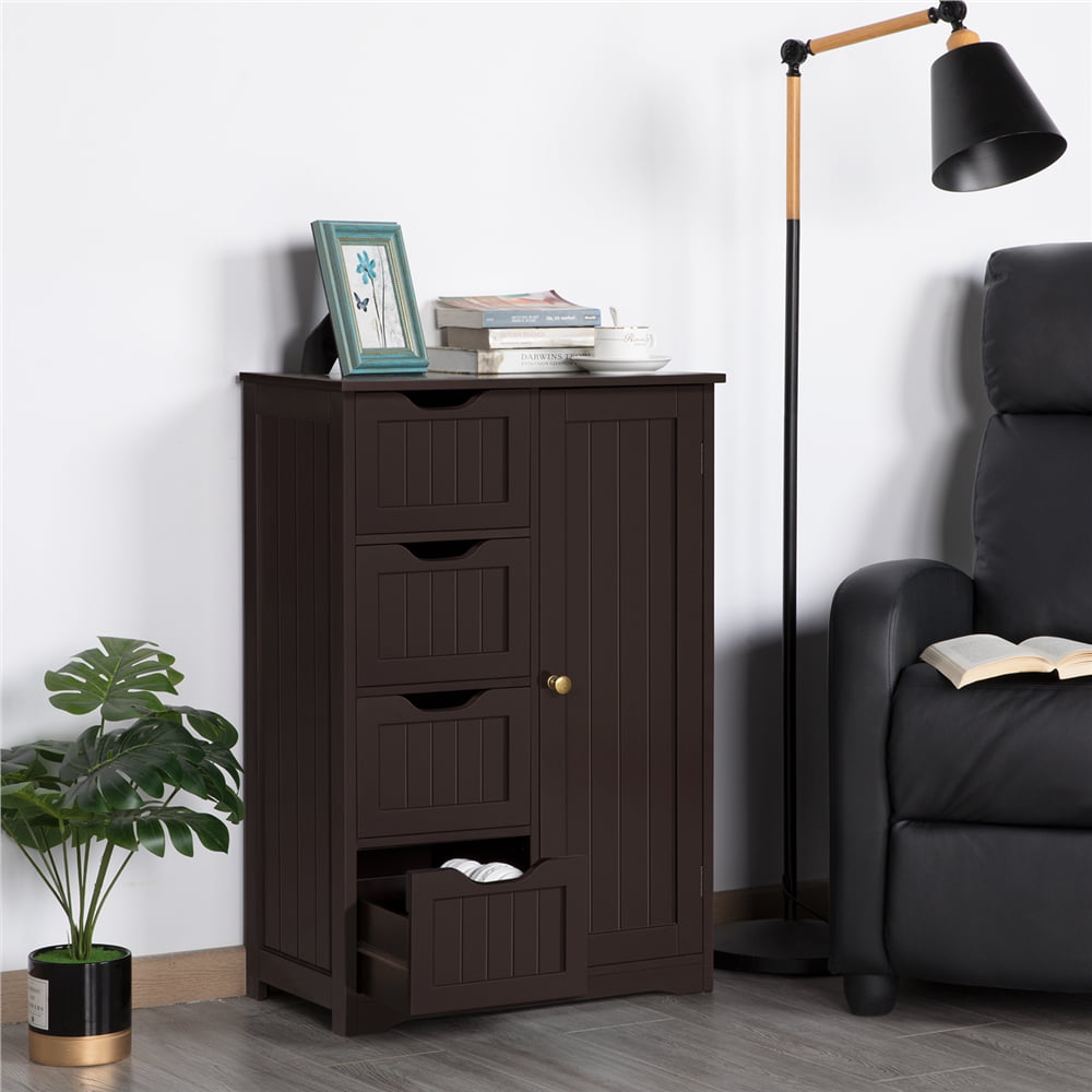 Yaheetech Wooden Cabinet Storage Unit with Drawers & Cupboard for Bathroom, Espresso