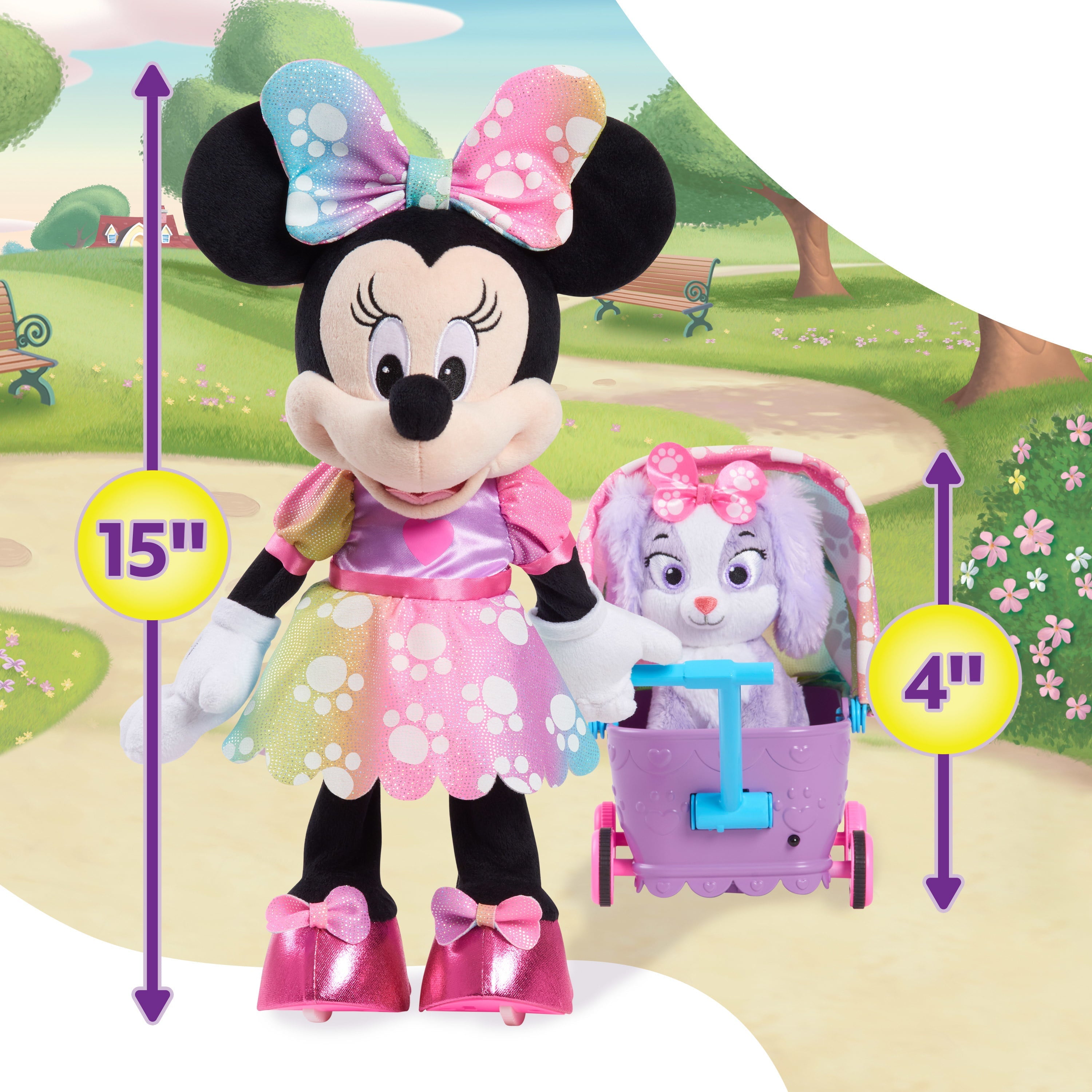 Disney Junior Minnie Mouse Waggin’ Wagon Lights and Sounds Feature Plush, Officially Licensed Kids Toys for Ages 3 Up, Gifts and Presents