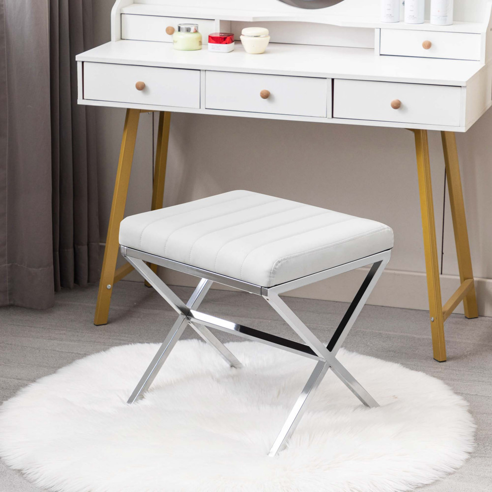 Channel Tufted Faux Leather X Bench   Contemporary   Vanity Stools And Benches   by Duhome inc  Houzz