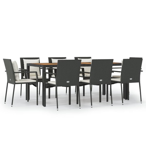 vidaXL 3 Piece Patio Dining Set with Cushions Black Poly Rattan