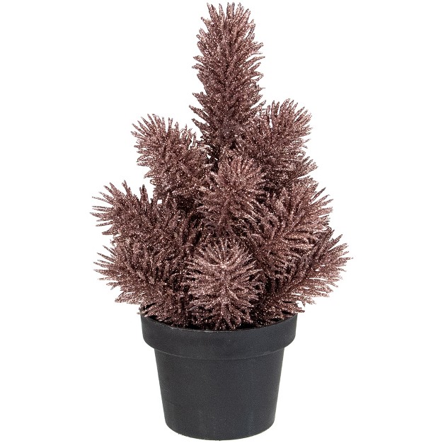 Rose Gold Potted Glittered Artificial Pine Christmas Tree Unlit