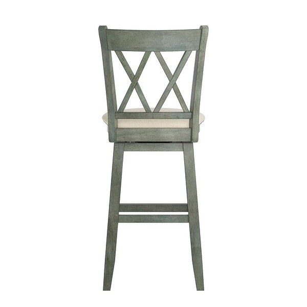 Sheena Double X Back Bar Height Wood Swivel Stool， Antique Sage