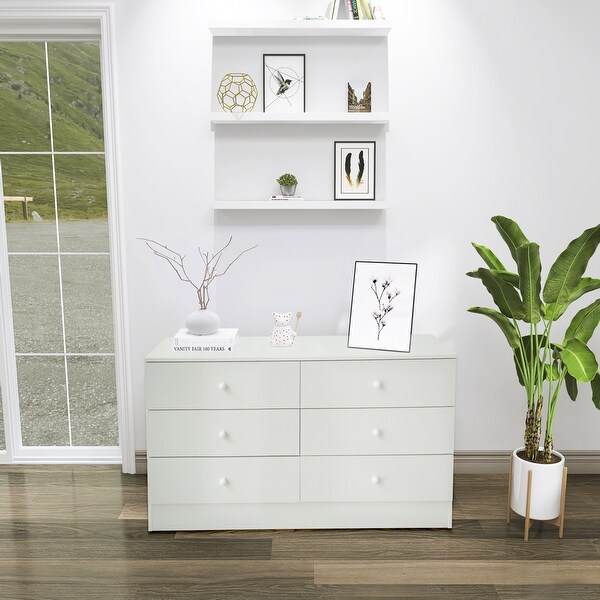 Chest of Drawers Wood Storage Cabinet with 6 Drawers-White - - 34536001