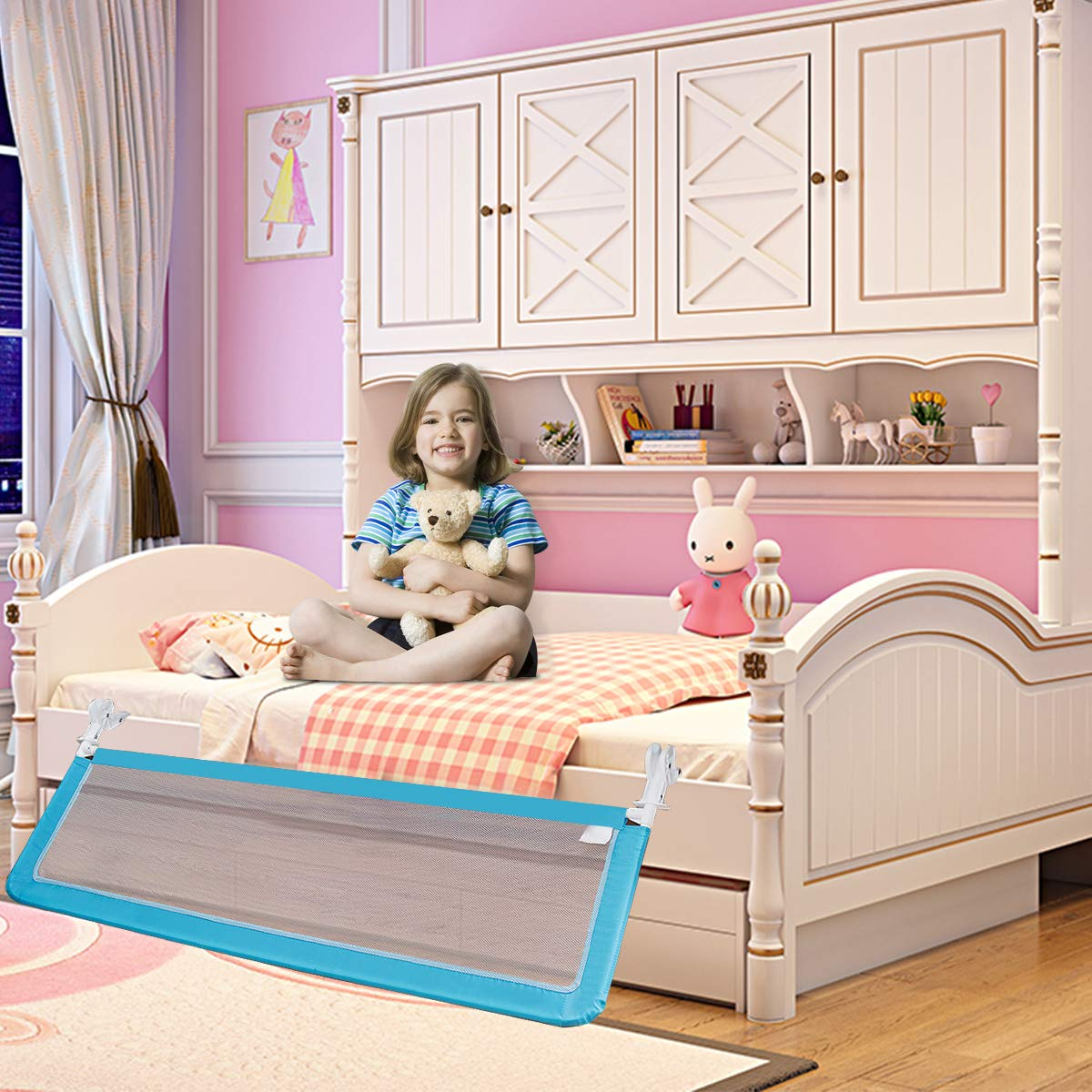 Bed Rails for Toddlers, 59'' Extra Long, Swing Down Bed Guard