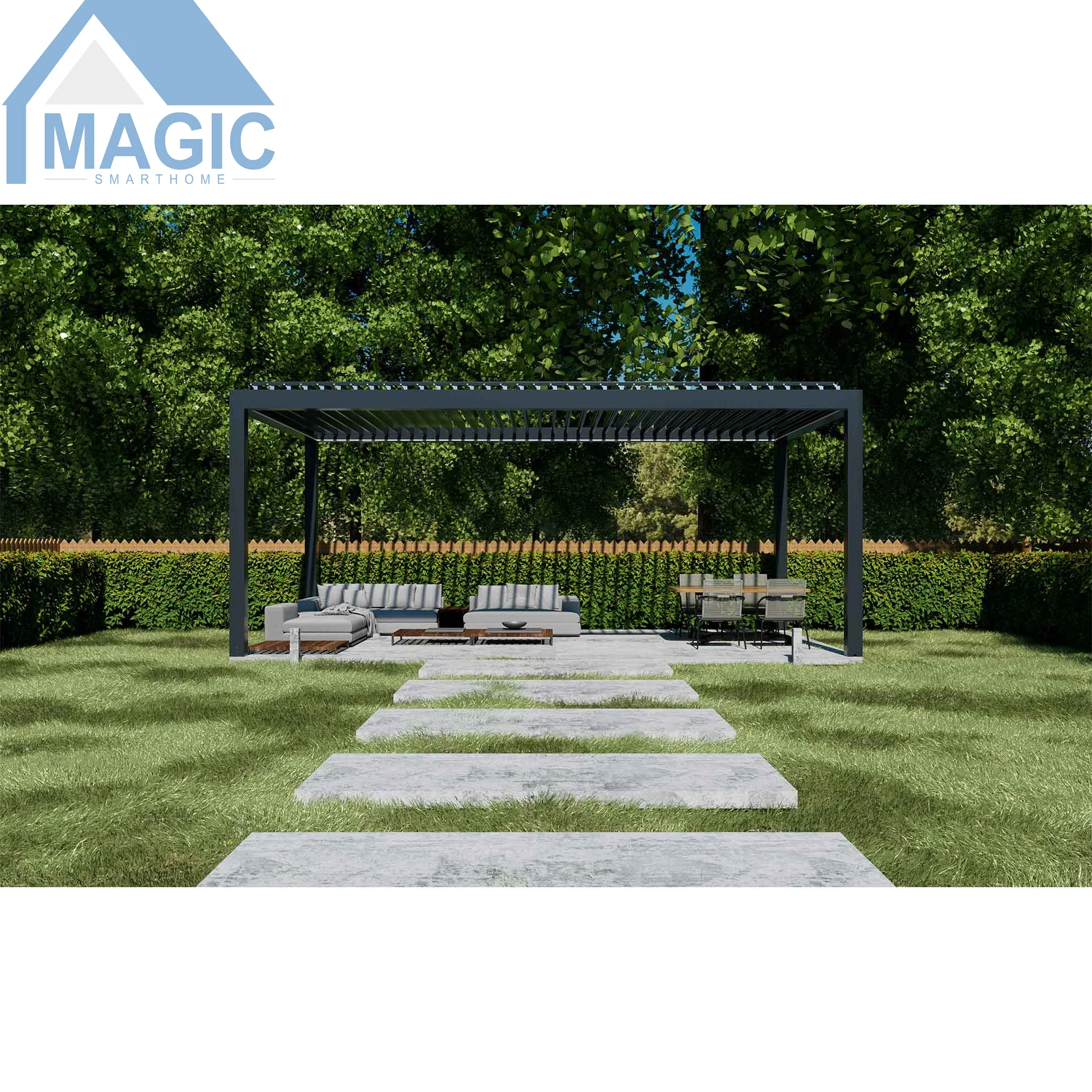 Chinese factory directly supply Modern Aluminum Garden Louvered Pergola Aluminium Gazebo Pergola Roof with Sliding Glass Doors