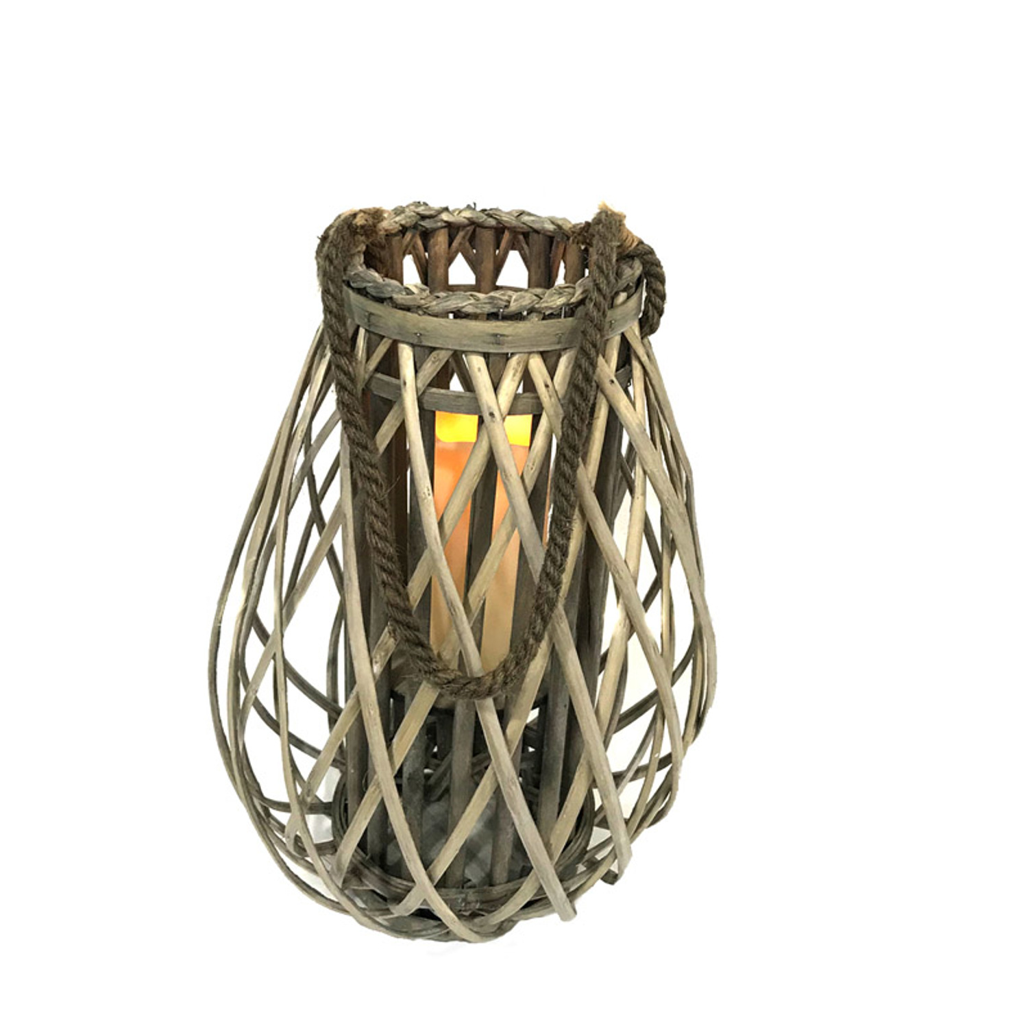 Infinity 23.62 in. Wood Willow Flameless Lantern Gray