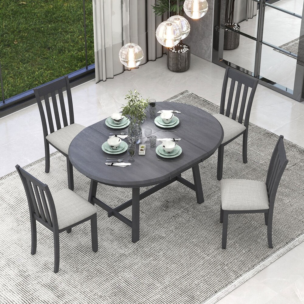 5 Piece Wooden Dining Sets with Extendable Table   Upholstered Chairs