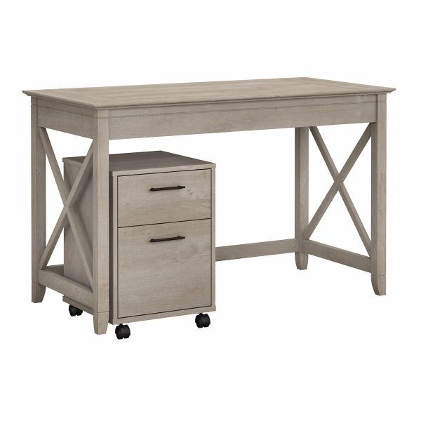 Bush Furniture Key West 48W Writing Desk with 2 Drawer Mobile File Cabinet in Washed Gray