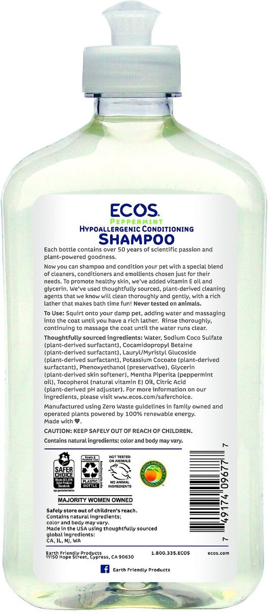 ECOS for Pets! Peppermint Scented Hypoallergenic Dog Conditioning Shampoo， 17-oz bottle