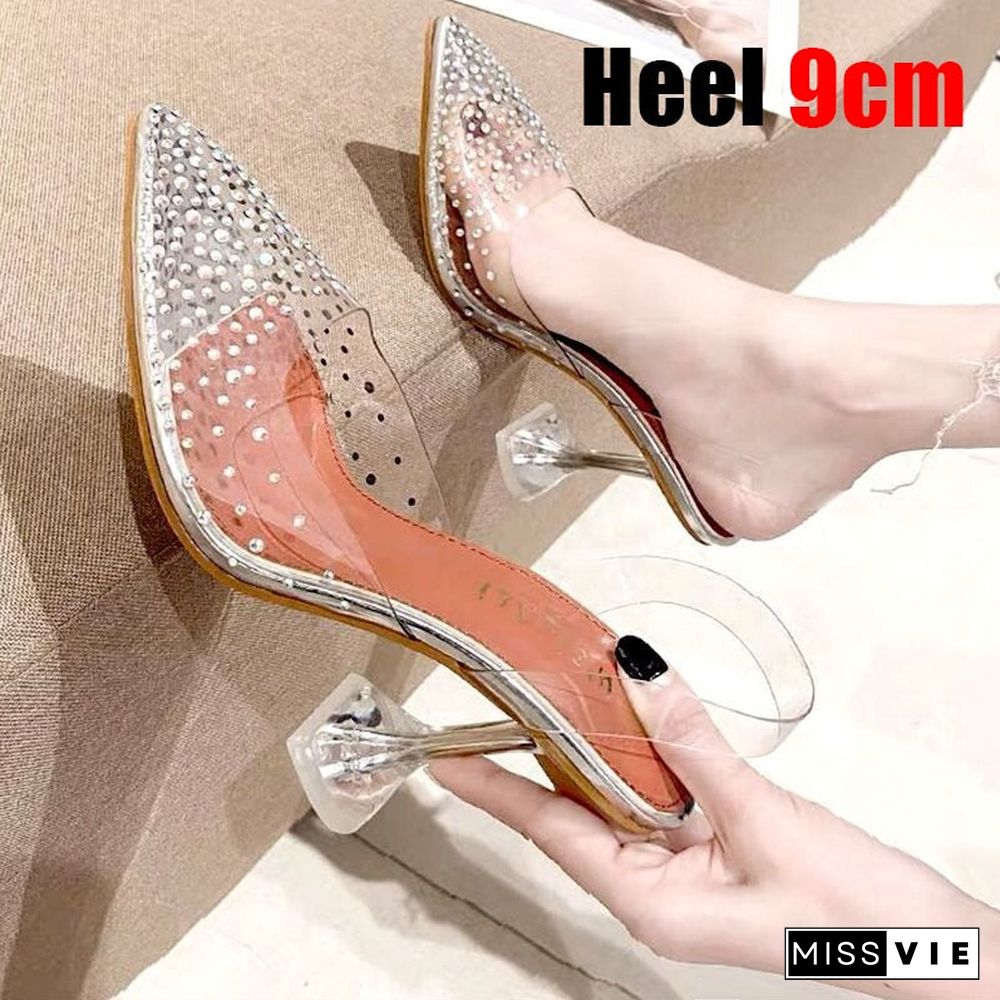 Luxury Women Pumps Transparent High Heels Sexy Pointed Toe Slip-on Wedding Party Brand Fashion Shoes For Lady Size 34-43