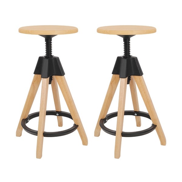 Swivel Adjustable Height Solid Wood Counter Stool - 27.6