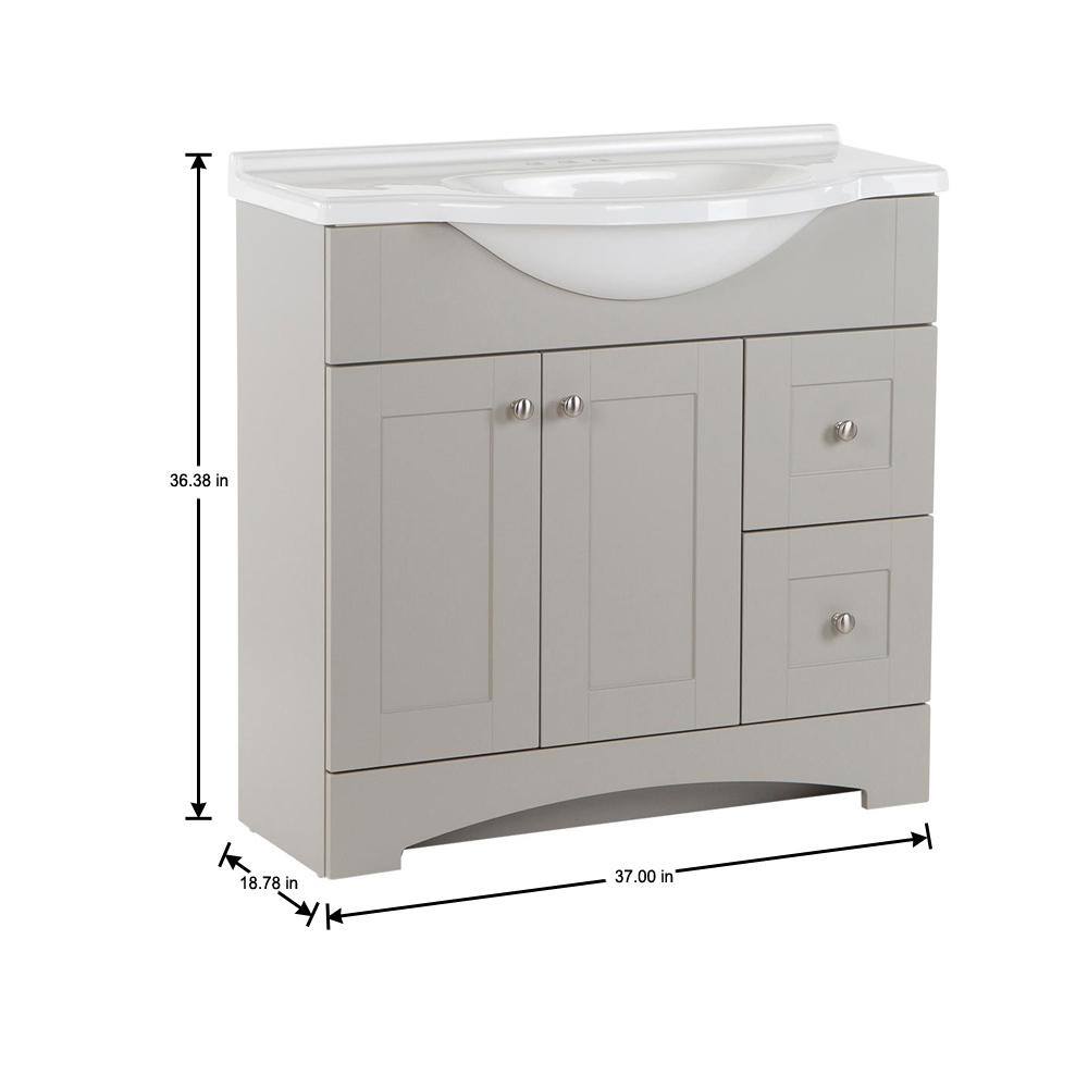 Glacier Bay Del Mar 37 in. W x 18.78 in. D Bath Vanity in Gray with Cultured Marble Vanity Top in White with Belly Bowl Sink DM36P2-KG