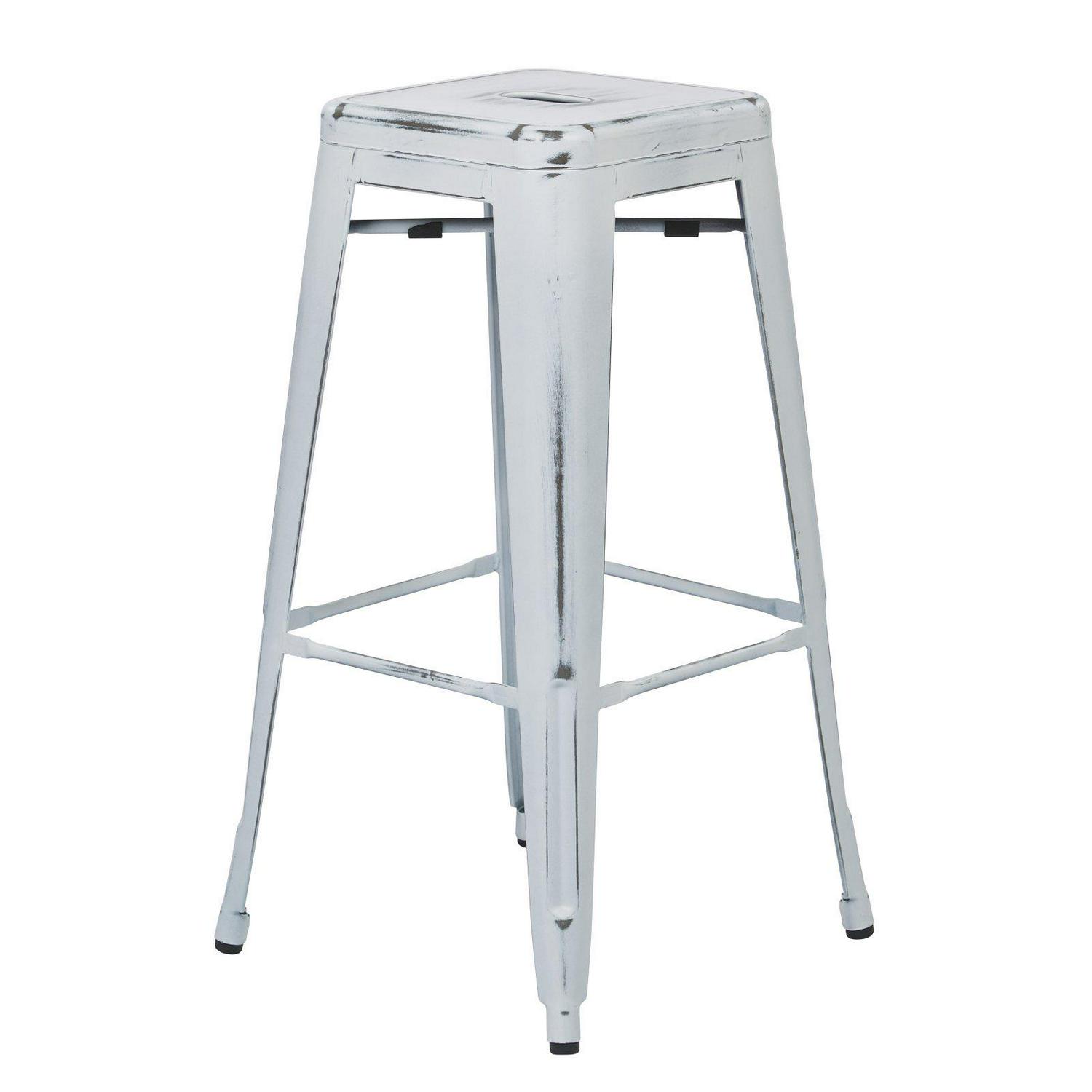 OSP Home Furnishings Bristow 30 Antique Metal Barstool， Antique White Finish， 2 Pack