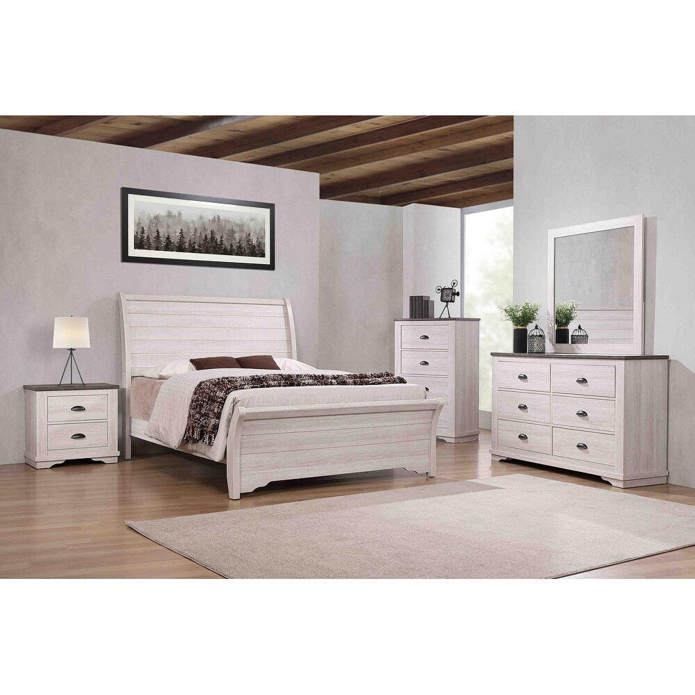 Marilyne 5 Piece Chalk Gray Rustic Sleigh Bedroom Set