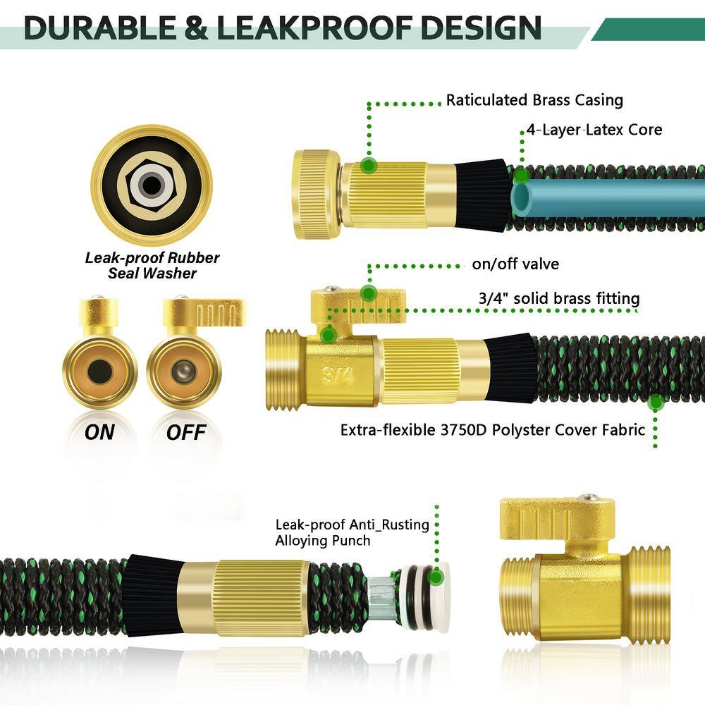 WeGuard 34 in. 50 ft. Expandable Garden Hose Flexible Water Hose with 10-Function Nozzle Durable 3750D Water Hose No KinK 341000113