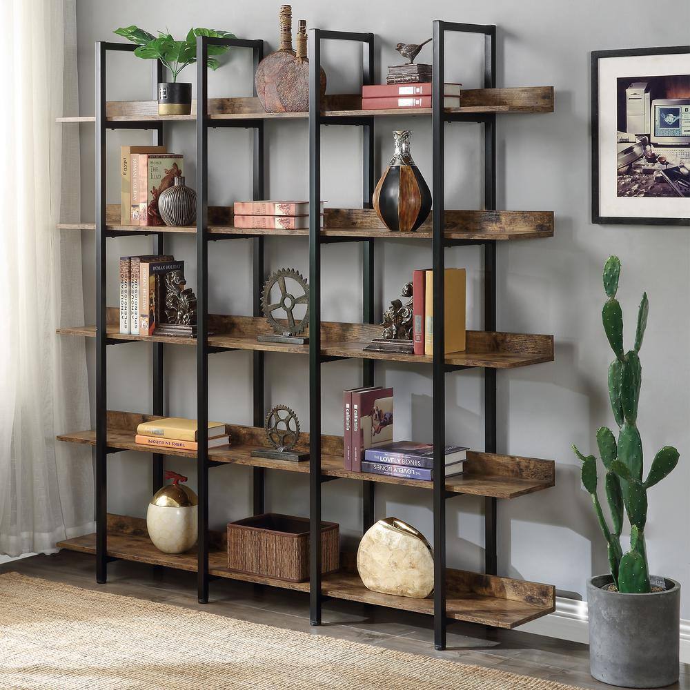 Asucoora Giltner 71 in.Brown Metal 5-Shelf Etagere Bookcase.with Open Back NYZWJ004-BR