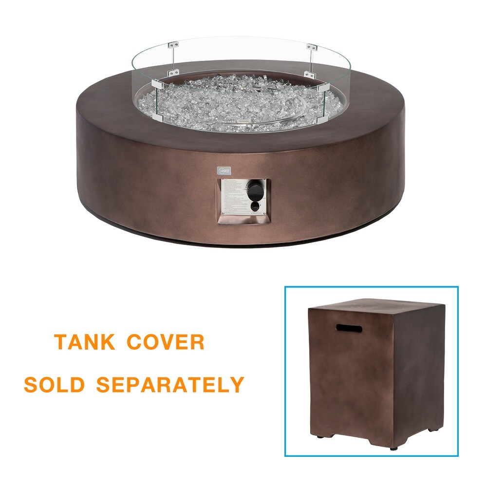 COSIEST Outdoor Round Propane Fire Pit w Wind Guard and Fire Glass