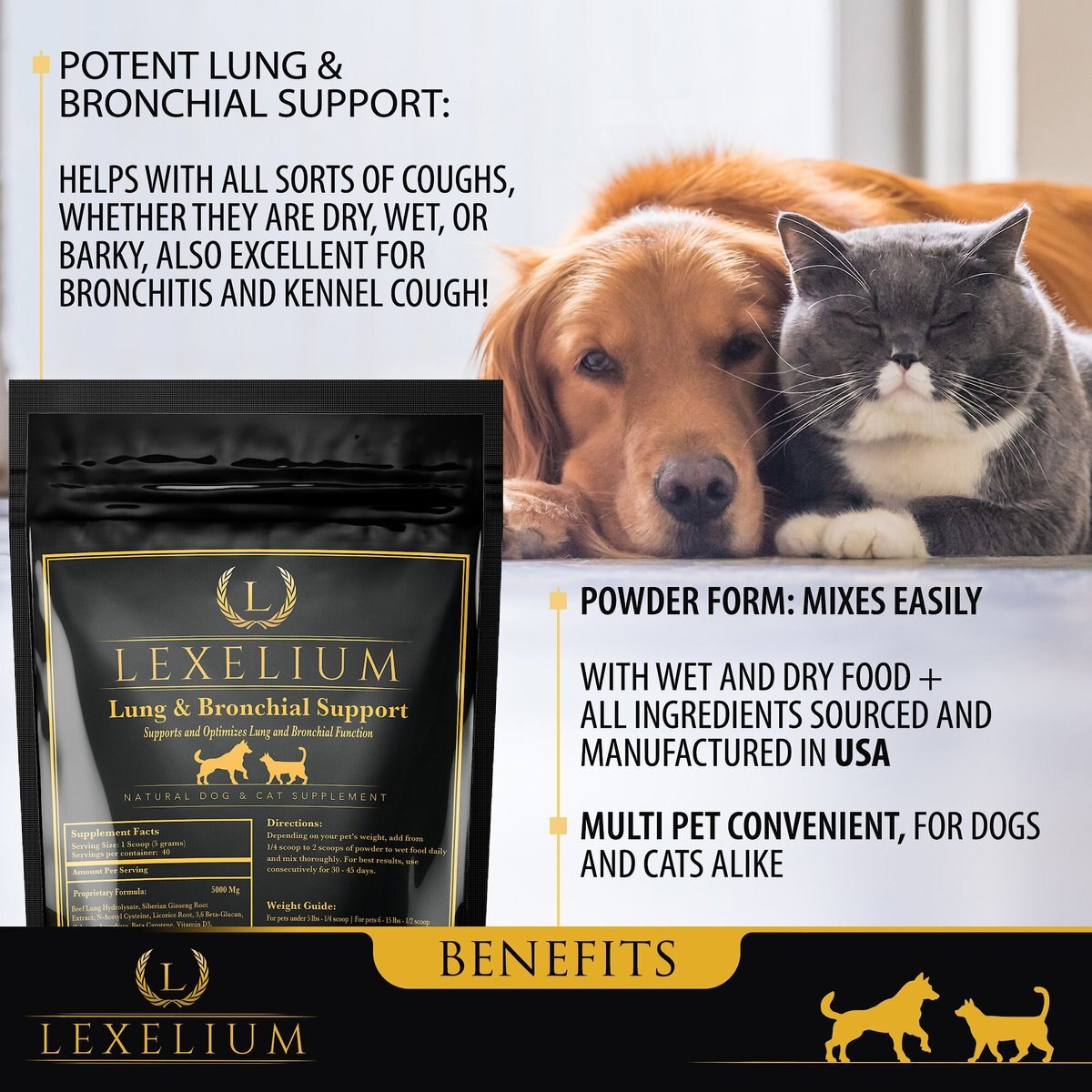 Lexelium Lung and Bronchial Support Dog and Cat Supplement， 7-oz bag