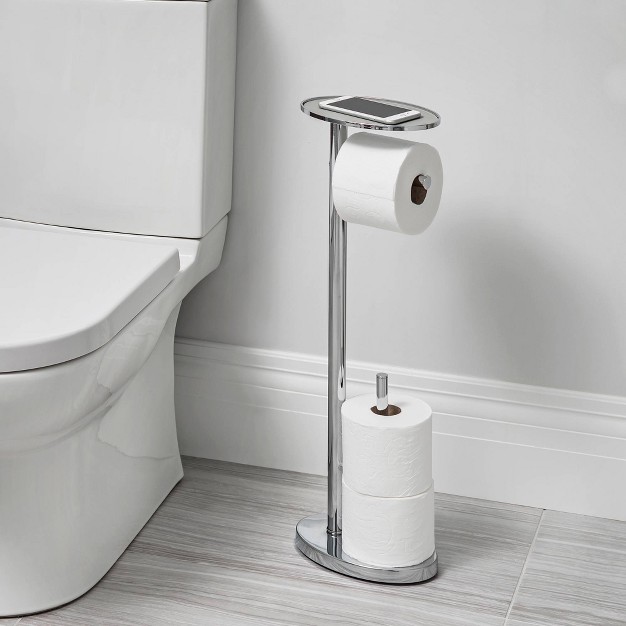 Ovo Multi Functional Toilet Caddy With Toilet Tissue Roll Reserve And Multi Use Tray Chrome Better Living Products