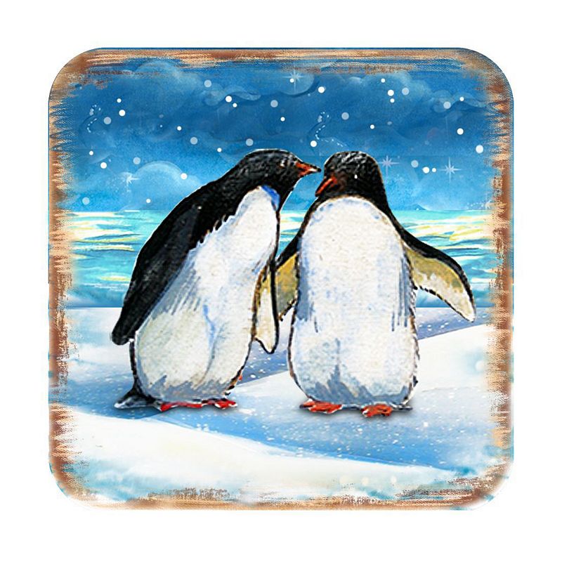 Penguins Coastal Wooden Cork Coasters Gift Set of 4 by Nature Wonders