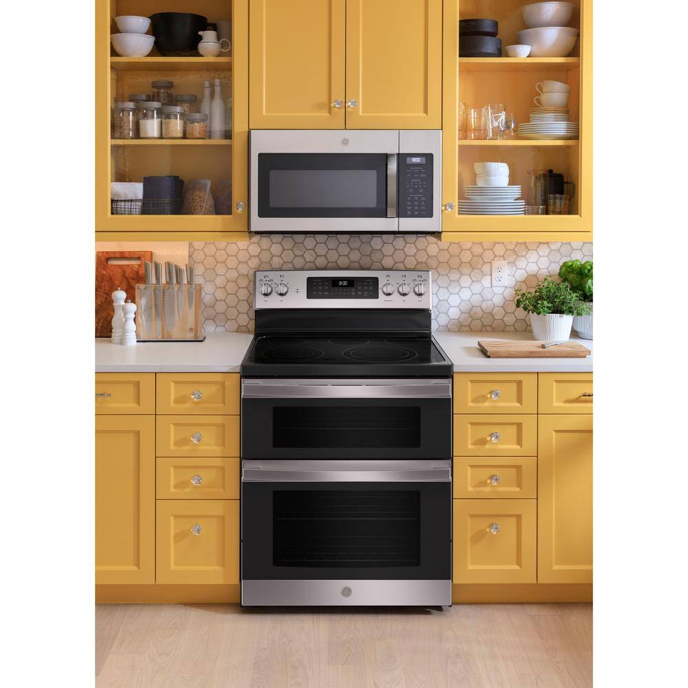 GE 30 in. 6.6 cu. ft. Freestanding Double Oven Electric Range in Stainless Steel with Convection and Air Fry JBS86SPSS