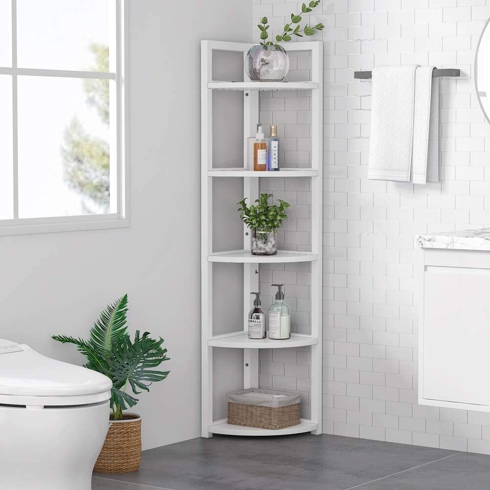 Rustic 5 Tier Corner Shelf Stand Corner Bookshelf Bookcase Plant Shelf
