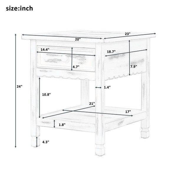 Classical End Table with Open Styled Shelf Large Storage Space