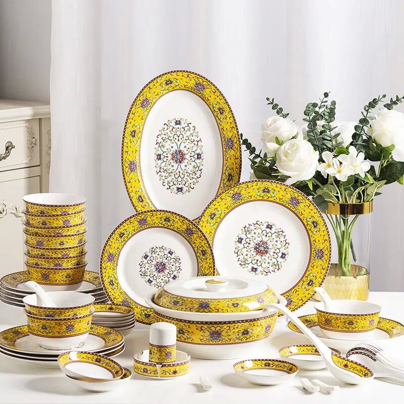 56pcs household flatware ceramic tableware plates sets