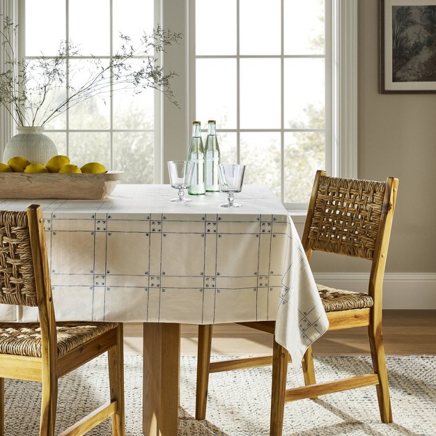 Windowpane Oiled Tablecloth Blue Designed With Studio Mcgee