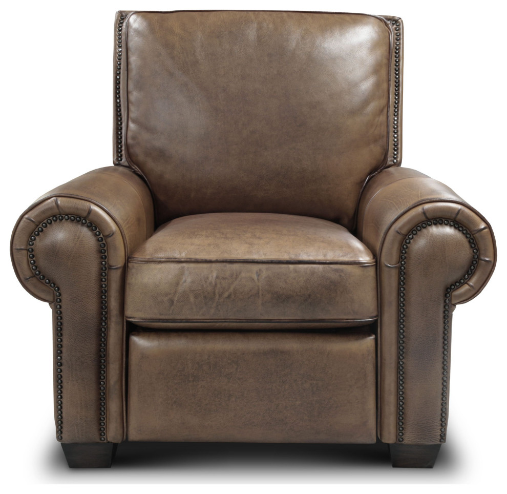 Valencia 100% Top Grain Hand Antiqued Leather Traditional Recliner   Transitional   Recliner Chairs   by Hello Sofa Home  Houzz