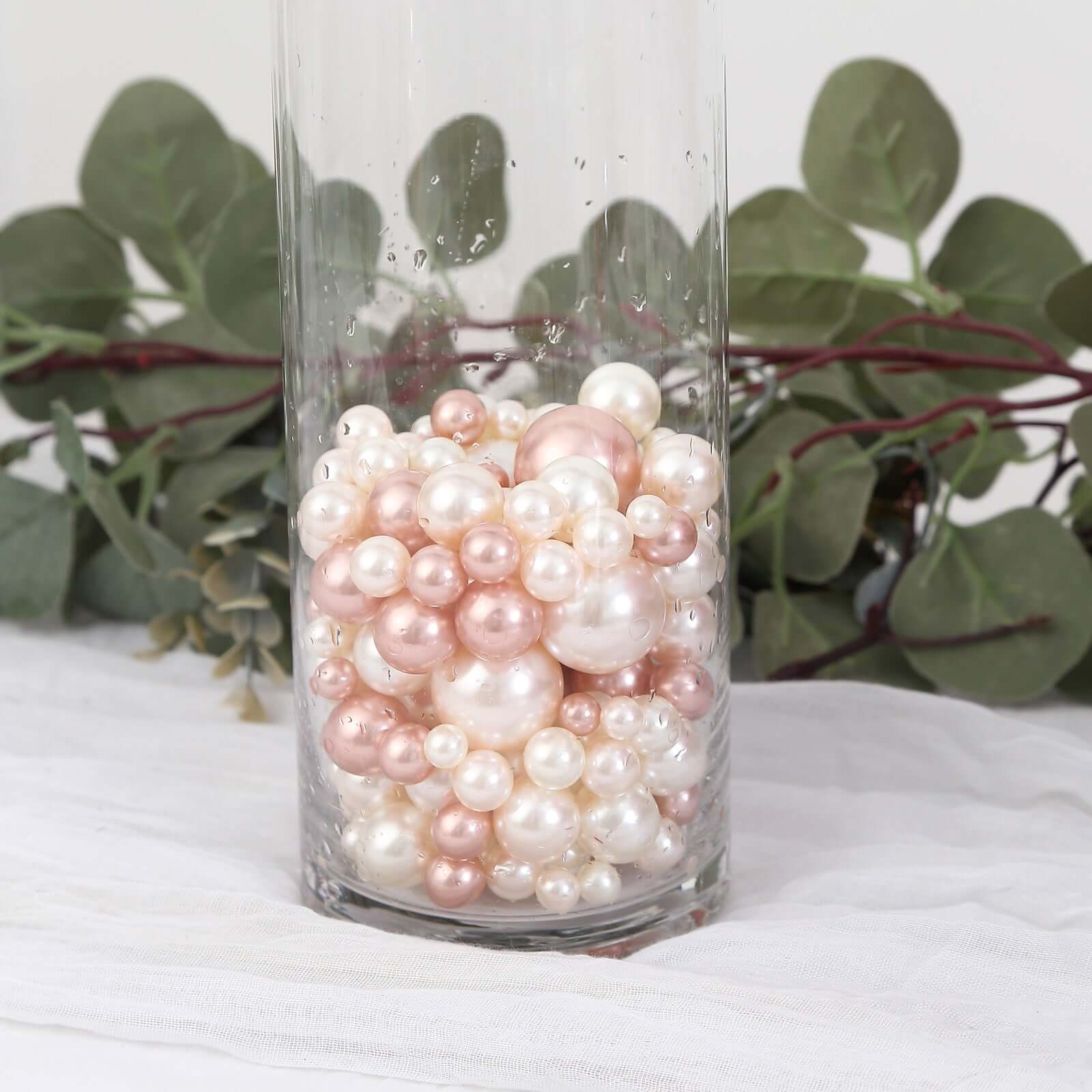 200Pcs Assorted Rose Gold and Off White Lustrous Faux Pearl Beads Vase Fillers, No Hole DIY Craft Bead Set