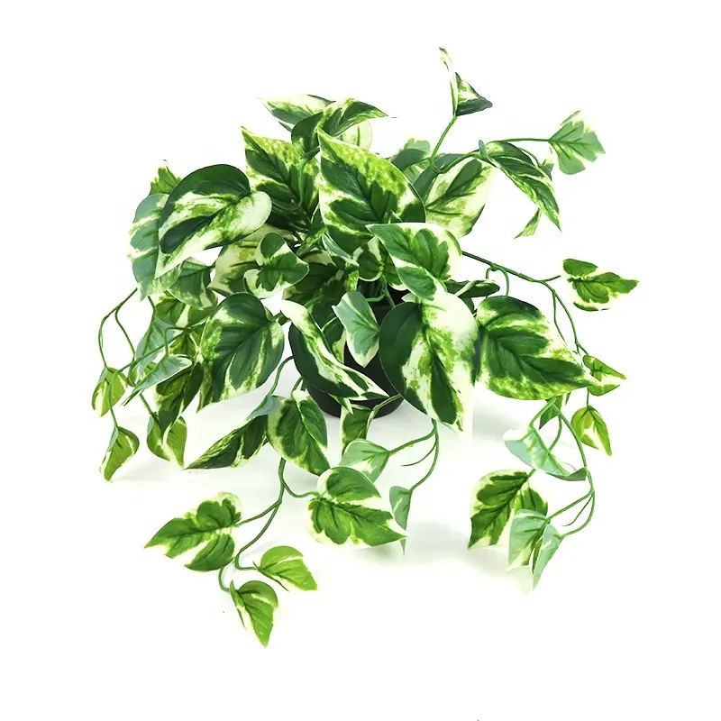 supplies 9 stems artificial variegated pothos with pot for indoor decoration