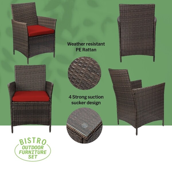 Pyramid Home Decor Rattan 3piece Patio Bistro Set