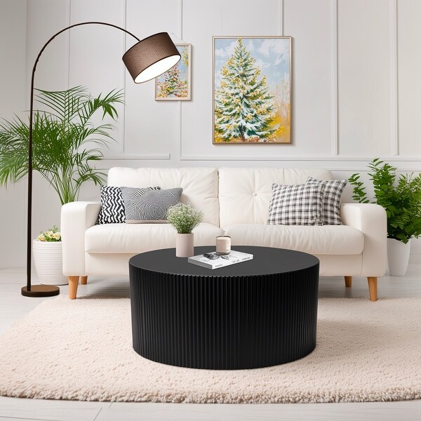 Minimalist Wave Stripe Coffee Table，Modern Round Coffee Table，Drum Circle Coffee Table for Living Room，Bedroom