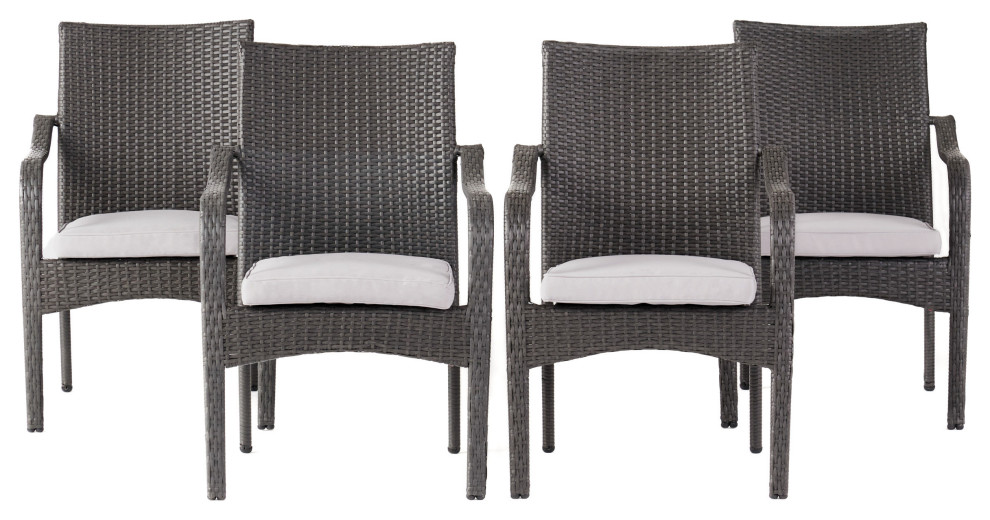 GDF Studio San Miguel Gray Wicker Stackable Patio Armchairs  Set of 4   Tropical   Outdoor Dining Chairs   by GDFStudio  Houzz