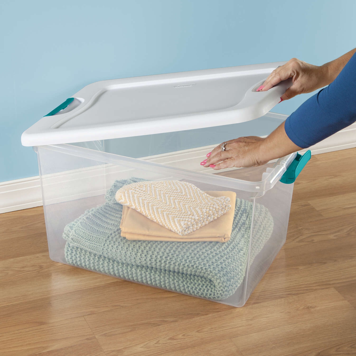 Sterilite 64 qt Clear/White Latch Storage Box 13-1/2 in. H X 23-3/4 in. W X 16 in. D Stackable