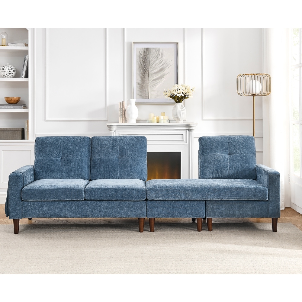 Chenille Convertible Sectional L shape Sofa Couch  3 Seats Sofa with Removable Cushions and Pocket  Rubber Wood Legs