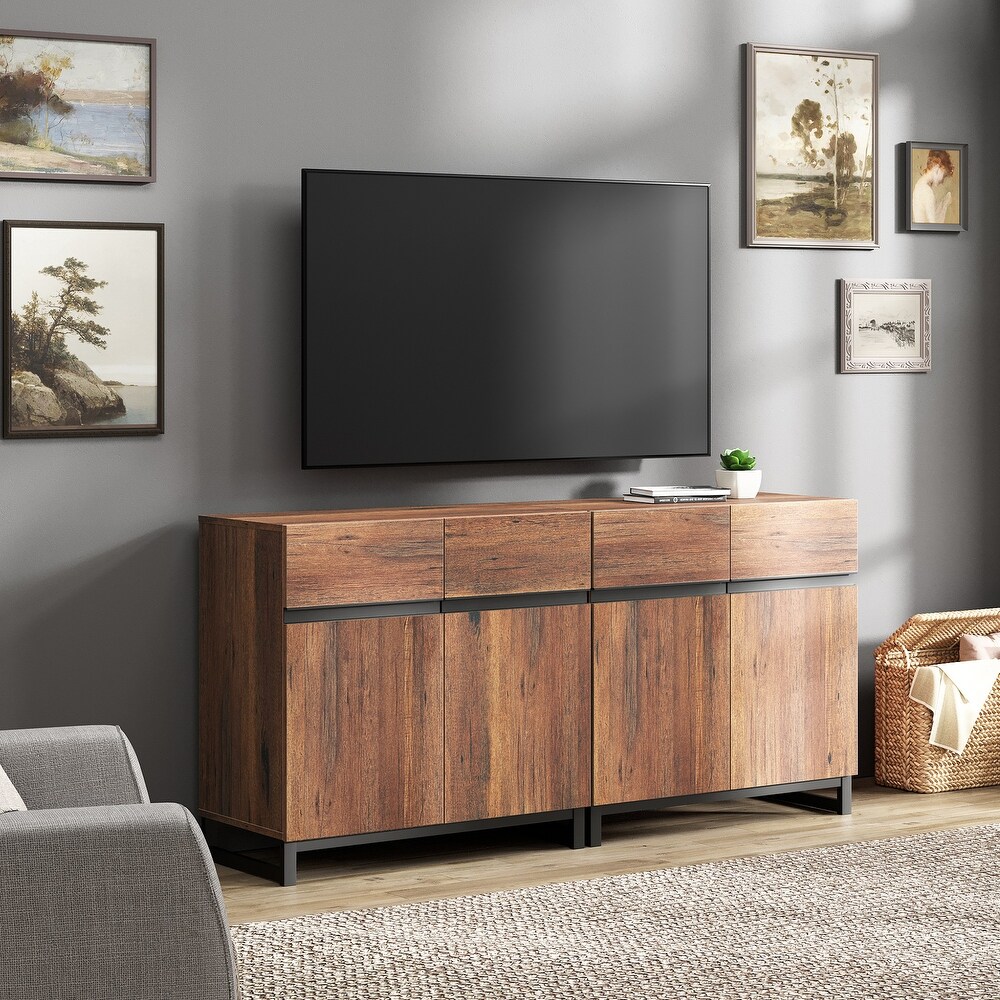 WAMPAT Modern TV Stand with Storage Cabinets for Living Room Bedroom Brown