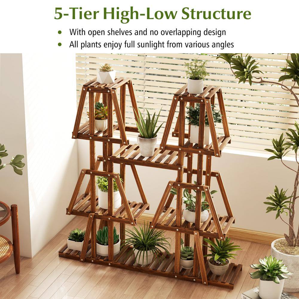 ANGELES HOME 45 in. 5-Tier Outdoor Wood Plant Stand with 10-Potted for Multiple Plants 398CKGT92GD