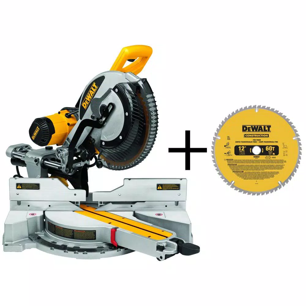 DEWALT 15 Amp Corded 12 in. Double-Bevel Sliding Compound Miter Saw with Bonus 20 Series 12 in. 60T Fine Finish Saw Blade and#8211; XDC Depot