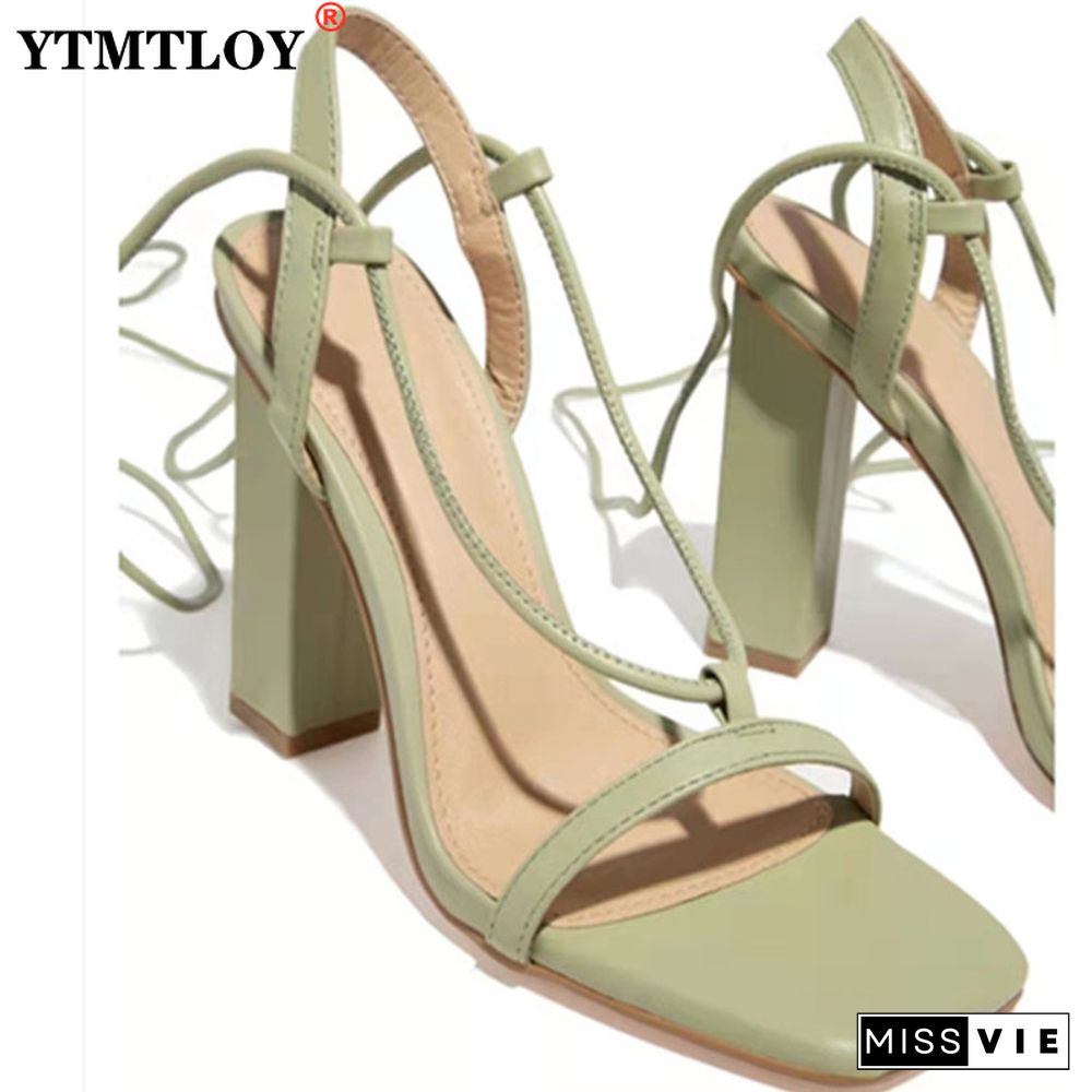 Women Sandals Pumps Summer Fashion Open Toe High Heels Shoes Female Thin Belt Thick Heels Party Casual Females Shoes