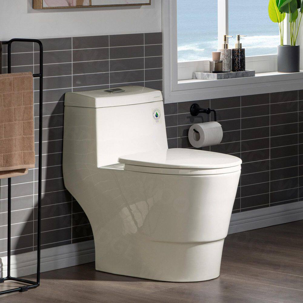 WOODBRIDGE Flora 1-Piece 1.11.6 GPF Dual Flush Elongated Comfort Height Toilet in Biscuit with Soft Closed Seat Included HB0942