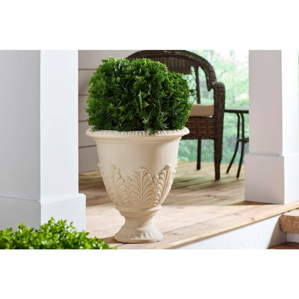 Vigoro 17 in. Hancock Large Antique White Plastic Urn Planter (17 in. D x 19 in. H) AC17DEAW